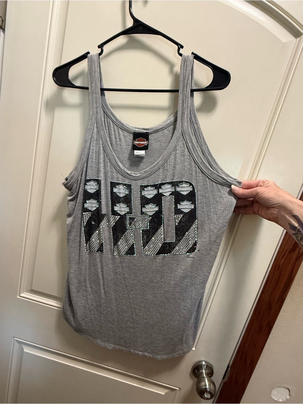 Harley-Davidson Gray Tank Top with Rhinestone HD Graphic